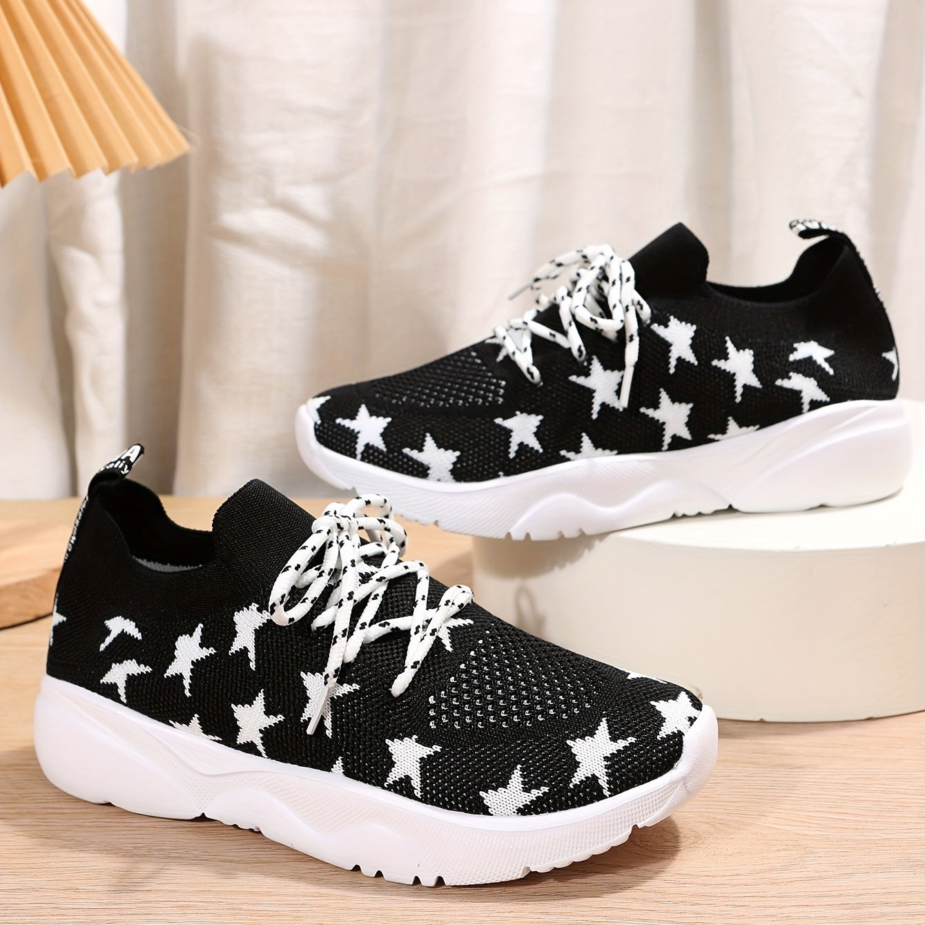 Women's Star Pattern Woven Running Shoes Lightweight Sneakers