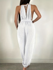 Sleeveless Split Thigh Jumpsuit Sexy Slim Waist