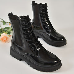 Women's Lace Up Combat Boots Round Toe Chunky Short Boots