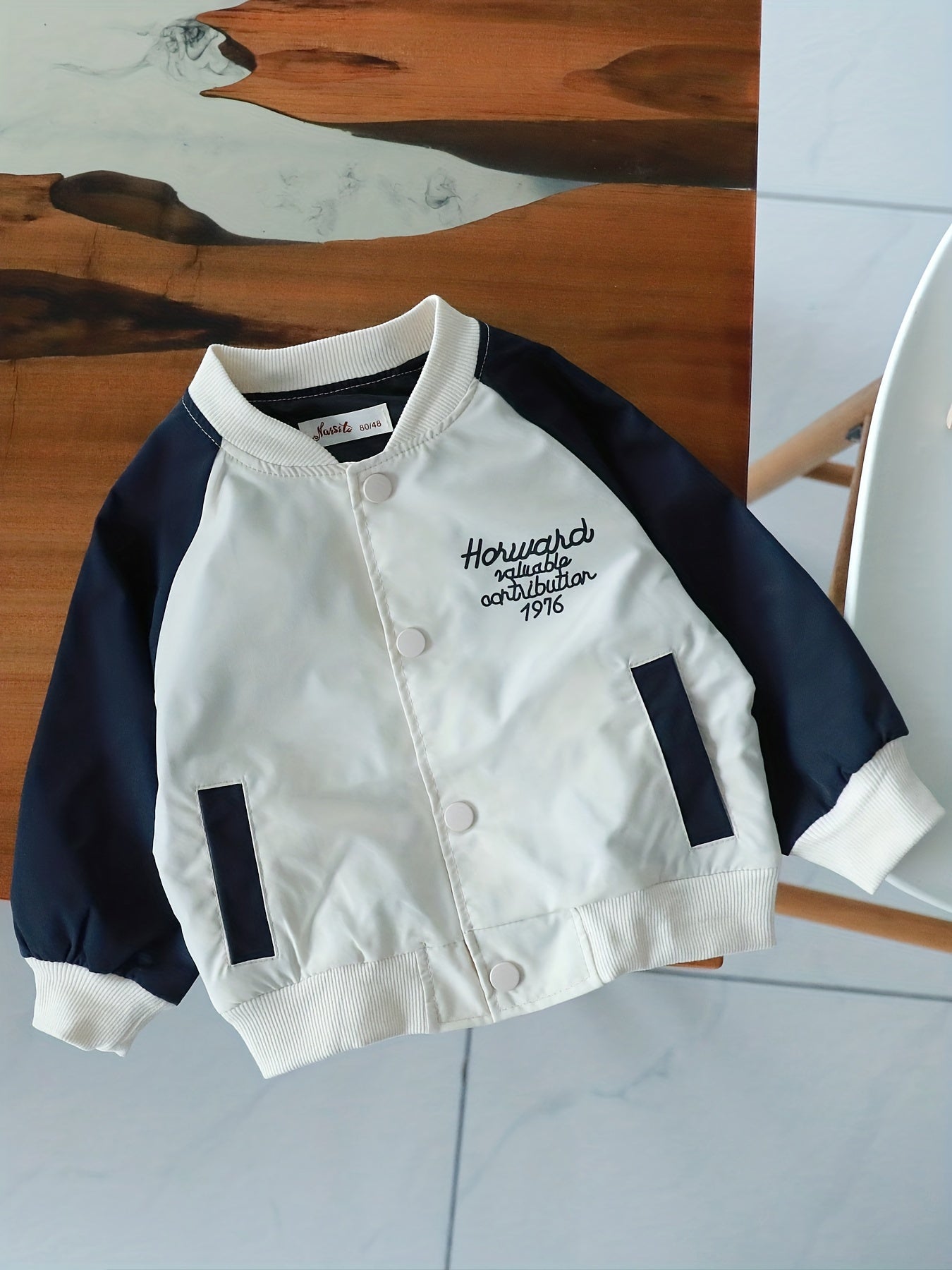 Boys Letter Print Button Down Baseball Jacket
