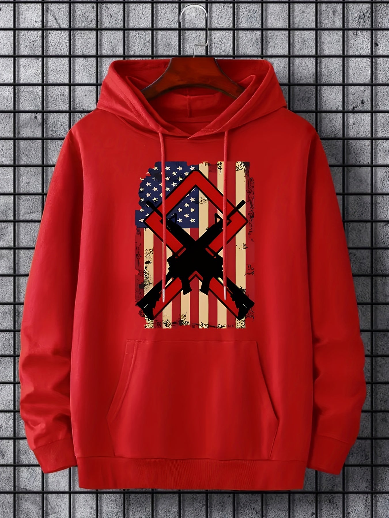 Men's Flag Print Hooded Sweatshirt Long Sleeve Personalized S
