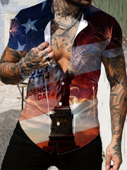 Independence Flag Print Men's Casual Short Sleeve Shirt