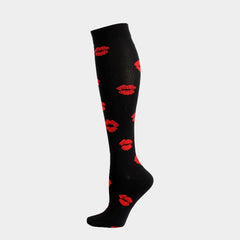 Polka Dot & Lips Print Over The Knee Socks