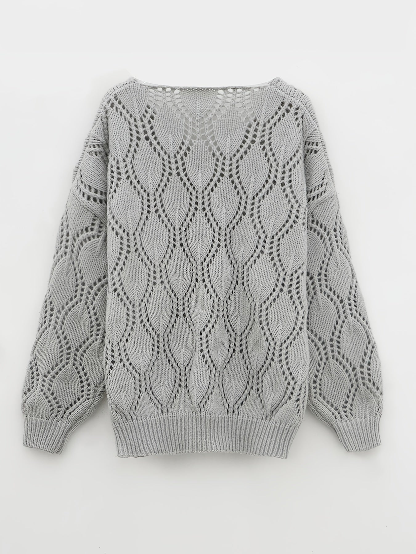 Casual Sweater Women's Plus Solid Hollow Out V Neck