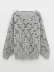 Casual Sweater Women's Plus Solid Hollow Out V Neck