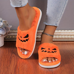 Women's Halloween Pumpkin Lantern Plush Lined Slippers