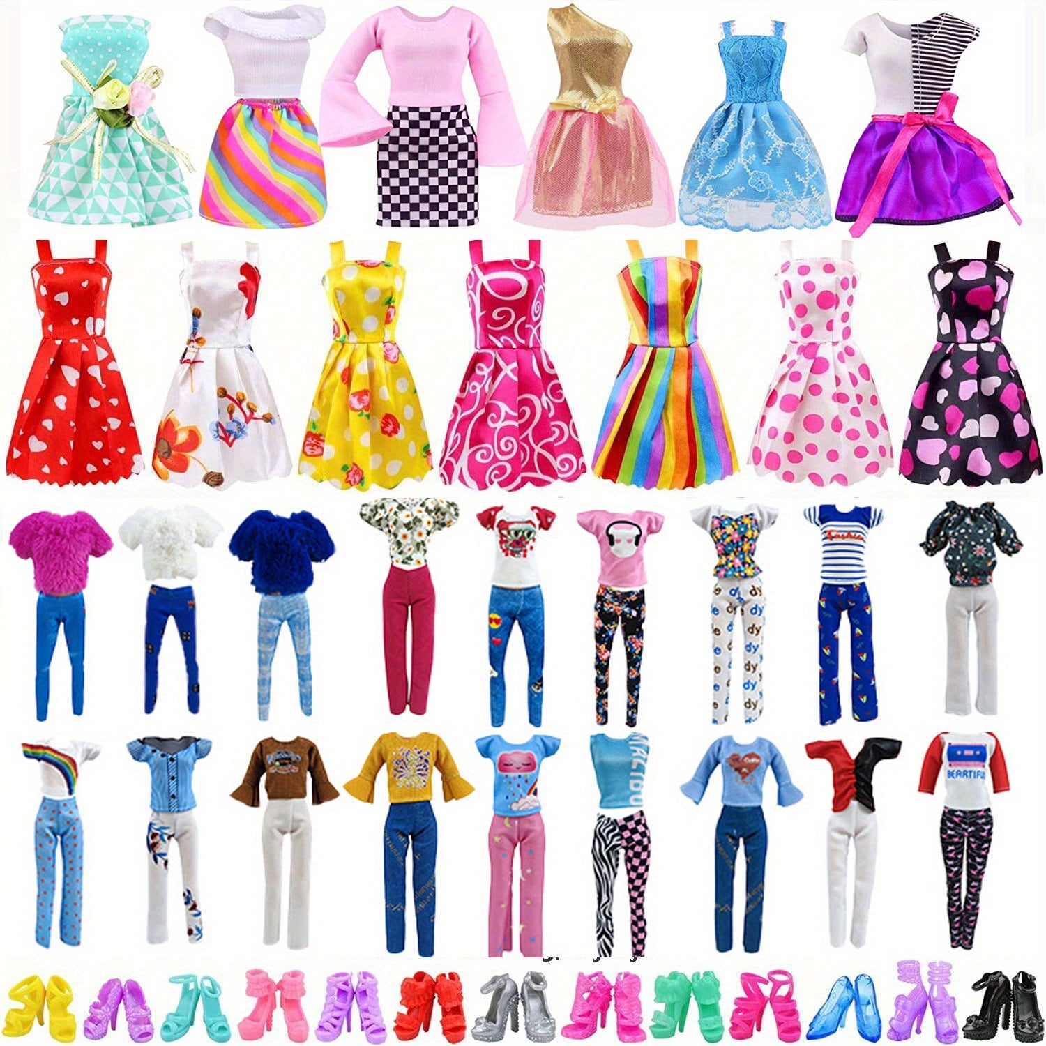 36pcs Doll Clothes and Jewelry Set for 29 Dolls Complete Outfits