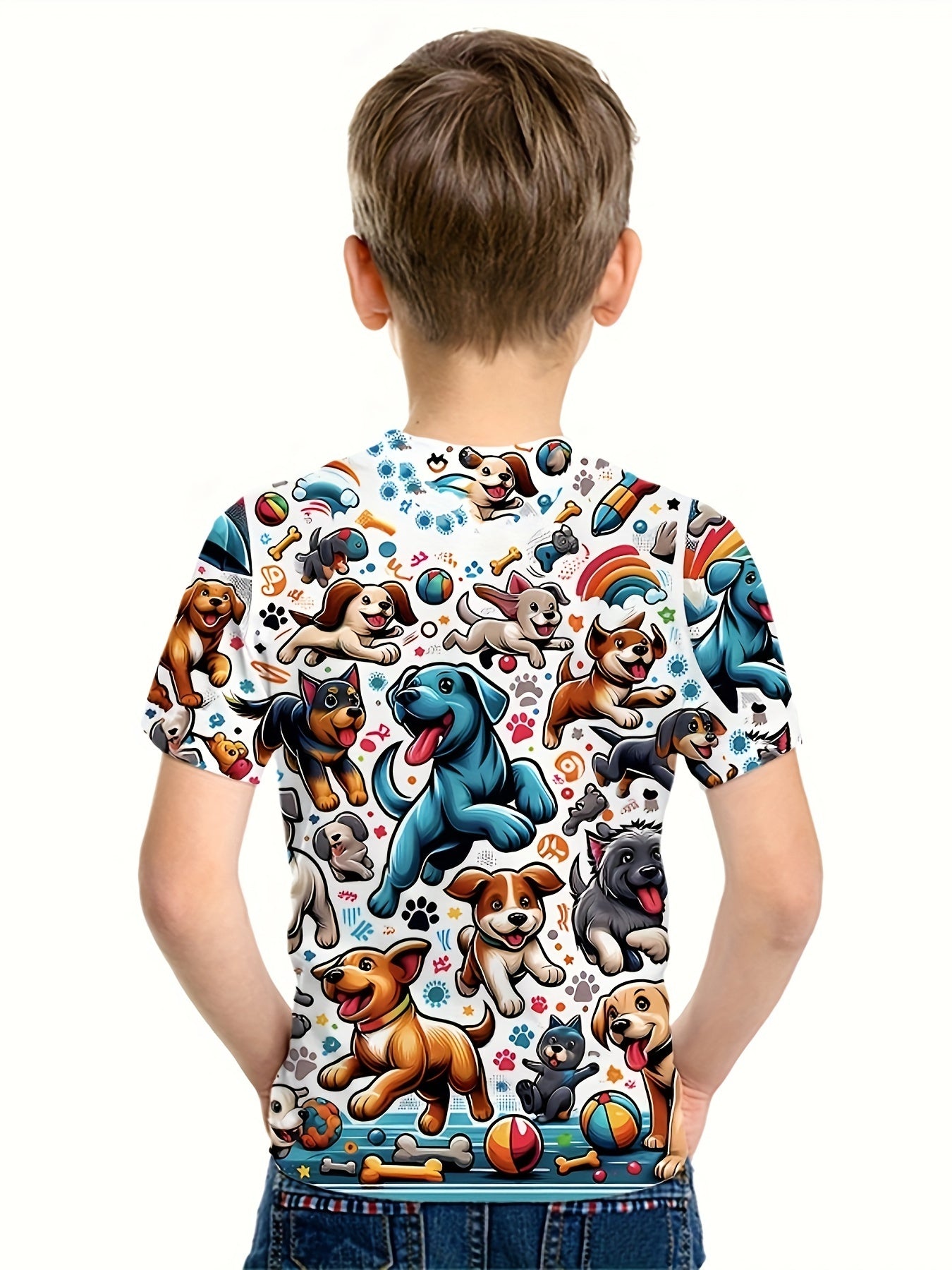 Puppy 3D Print Boy's Casual Tees Short Sleeve Crew Neck Comfy T shirt
