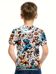 Puppy 3D Print Boy's Casual Tees Short Sleeve Crew Neck Comfy T shirt