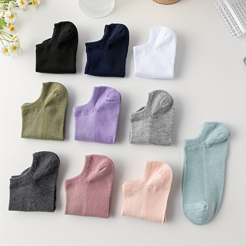 10 Pairs Solid Ankle Socks Casual & Comfy Low Cut Women's Stockings