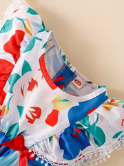 Baby Girls Floral Painting Graphic Flutter Sleeve Casual Dress