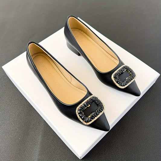 Women's Buckle Decor Point Toe Block Heel Shoes