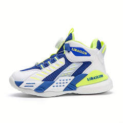 Boy's Basketball Shoes With Rotating Buckle Non Slip Sneakers