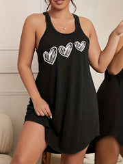 Heart Print Scoop Neck Tank Sleep Dress