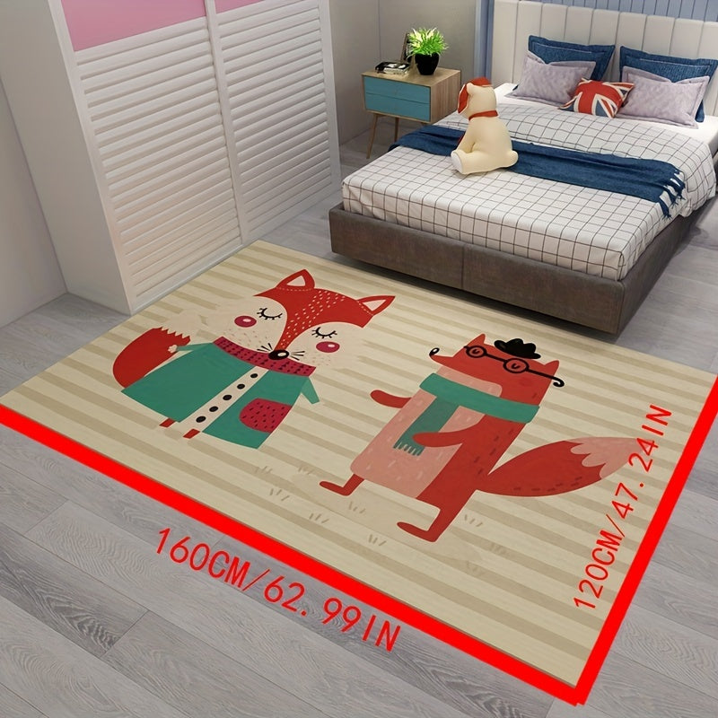Cartoon Fox Area Rug Soft Velvet Carpet TPR Anti-slip Living Room Sofa Mat