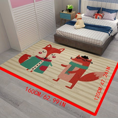 Cartoon Fox Area Rug Soft Velvet Carpet TPR Anti-slip Living Room Sofa Mat