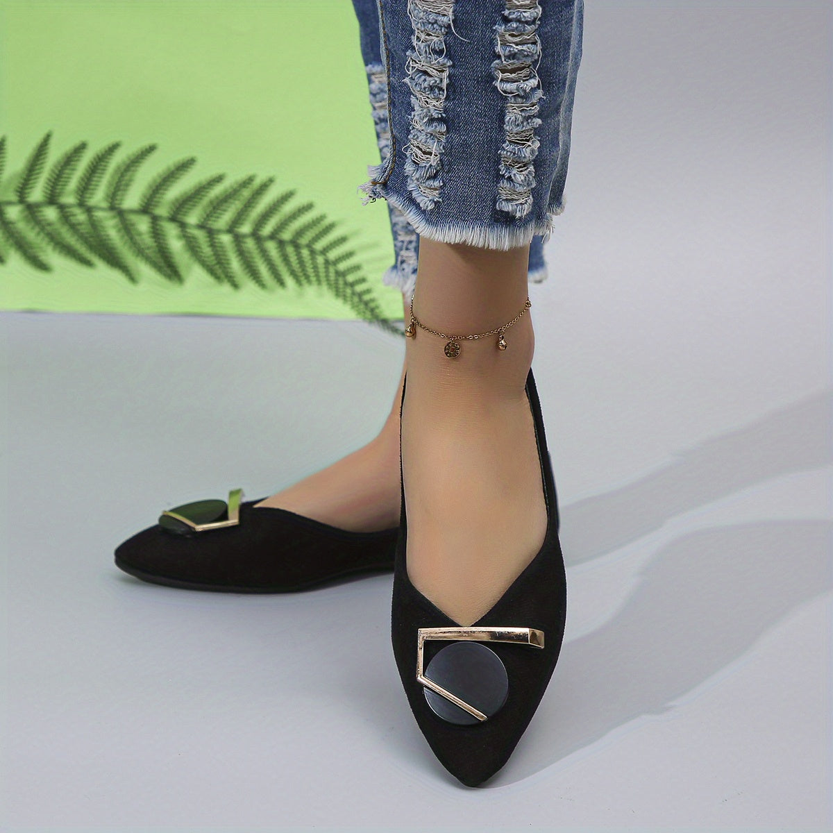 Women's Pointed Toe Flat Shoes Geometric Slip On Ballet Flats