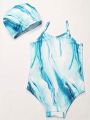 Toddler Girls Tie Dye One Piece Swimsuit & Cap