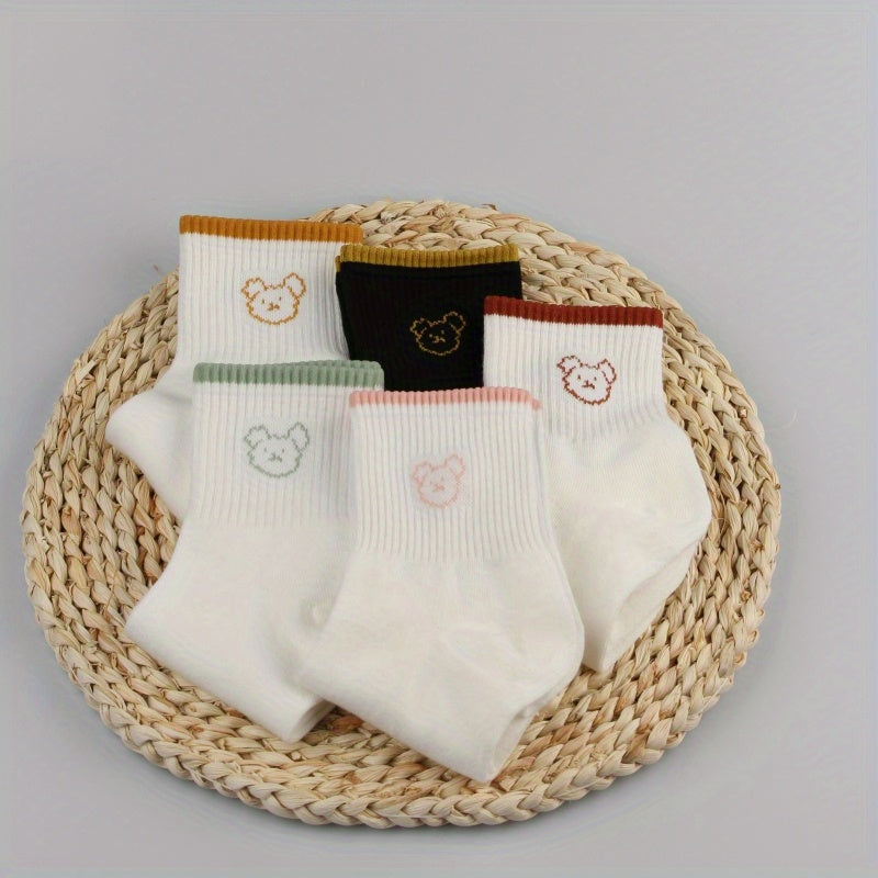 5 Pairs Bear Print Socks Women's Stockings & Hosiery