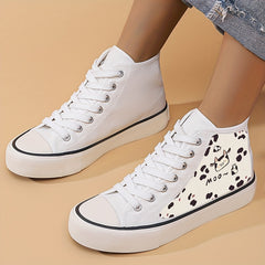 Cow Print Chunky Canvas Sneakers High Top Skate Shoes