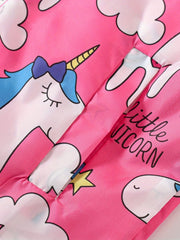 Girls Unicorn Print Hooded Jackets Zip Up Pockets Raincoats