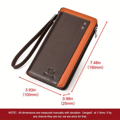 HUMERPAUL Large Capacity RFID Blocking Leather Wallet Brown Orange Accents