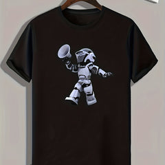 Robot Pattern Print Men's Comfy Sports T-shirt Graphic Tee