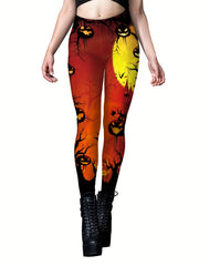 Halloween Print Skinny Leggings Elastic Waist Women's Clothing