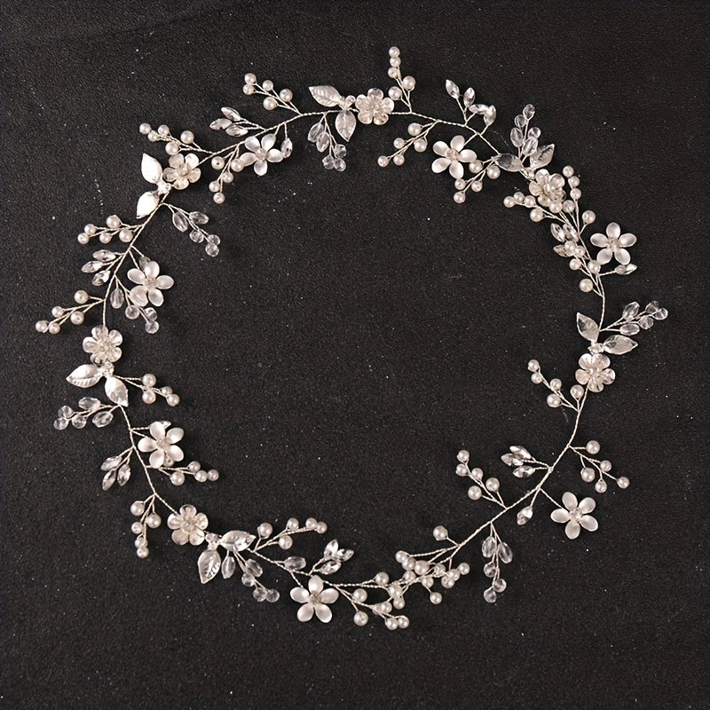Flower Rhinestone Crystal Faux Pearl Headband Hair Jewelry
