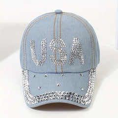 Rhinestone Baseball Cap Distressed Sports Hat Adjustable Lightweight Dad Hats