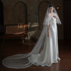 Double Layer Bridal Head Veil with Comb and Satin Edge