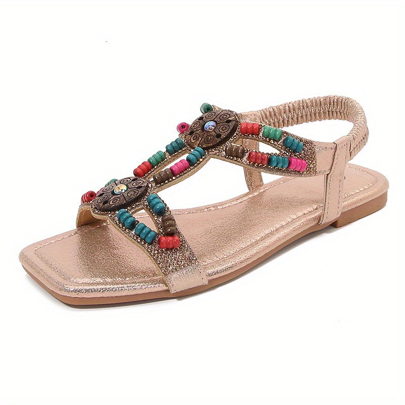 Boho Ethnic Style Beaded Flat Sandals for Women