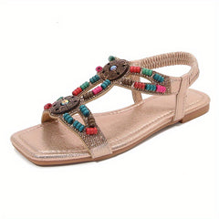 Boho Ethnic Style Beaded Flat Sandals for Women