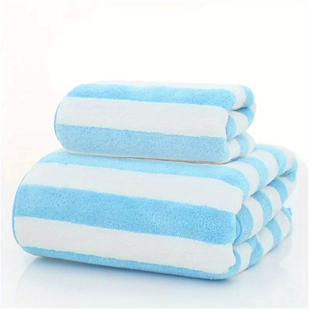 2pcs Striped Coral Fleece Towel Set for Bathroom and Home