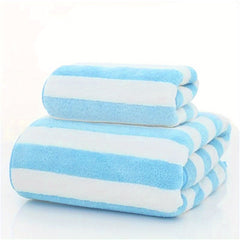 2pcs Striped Coral Fleece Towel Set for Bathroom and Home