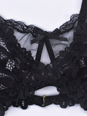 Solid Floral Jacquard Cut Out Lace Bra Plus Size