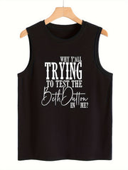Sleeveless Letter Print Sports Vest Round Neck Casual Tops