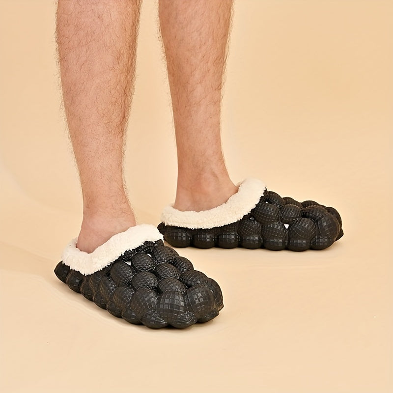 Men's Warm Bubble Slides with Fleece Causal Slippers