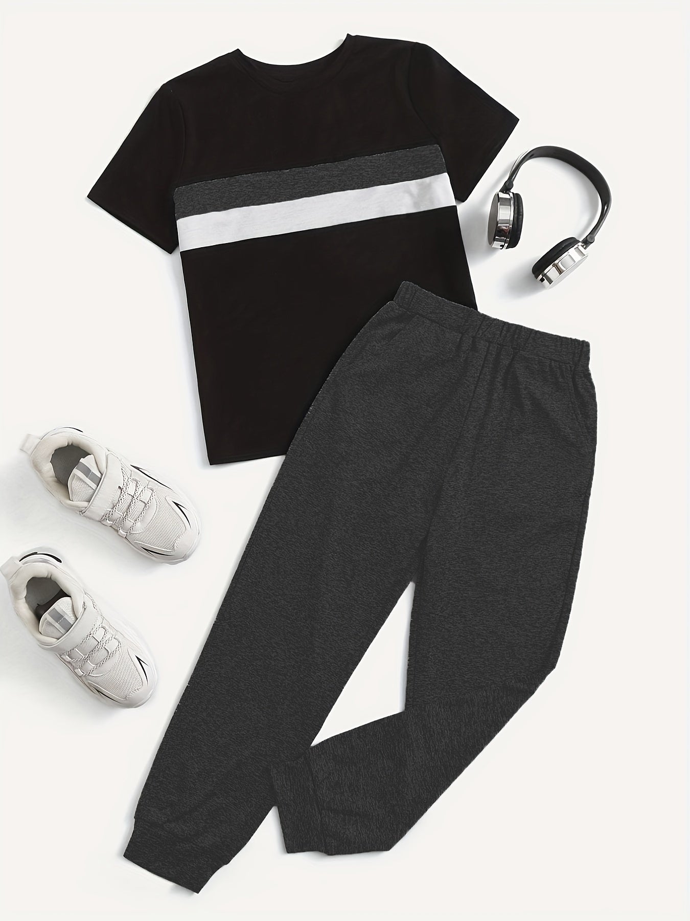 Boy's Casual Outfit Block T shirt & Trousers Set