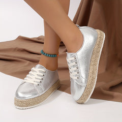 Women's Lace Up Espadrille Flats Round Toe Platform Sneakers