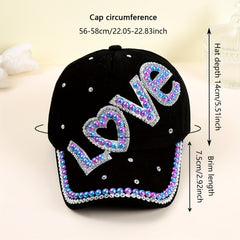 LOVE Patch Baseball Cap Rhinestone Pearl Decor Sun Hat Y2K Dad Hats
