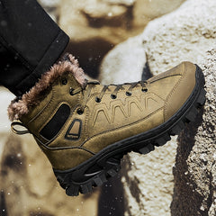Men's Leather Snow Boots Warm Fleece Anti-Skid Hiking Winter Boots