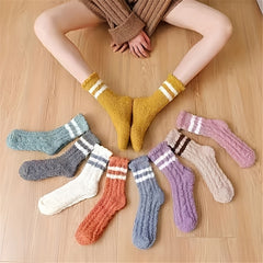 9 Pairs Striped Fuzzy Socks Comfy & Warm Home Floor Socks Women's