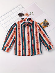Boys Horse Full Print Button Down Long Sleeve Shirt