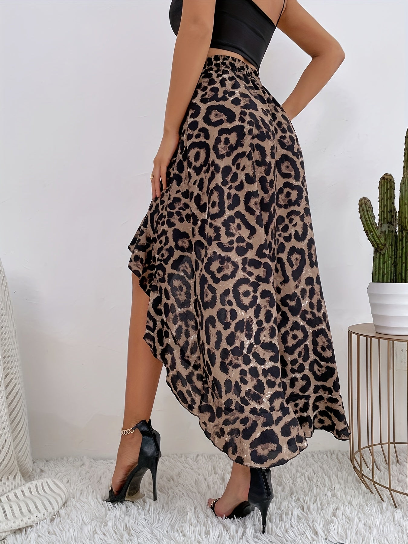 Leopard Print Ruffled Skirt Retro Loose Casual Skirt