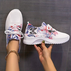 Women's Butterfly & Flower Pattern Sneakers Lace Up Outdoor Shoes