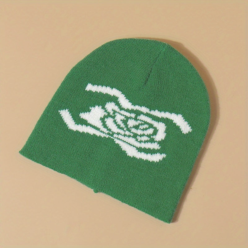 Y2K Flower Beanie Knitted Hat Street Style Warm Cap