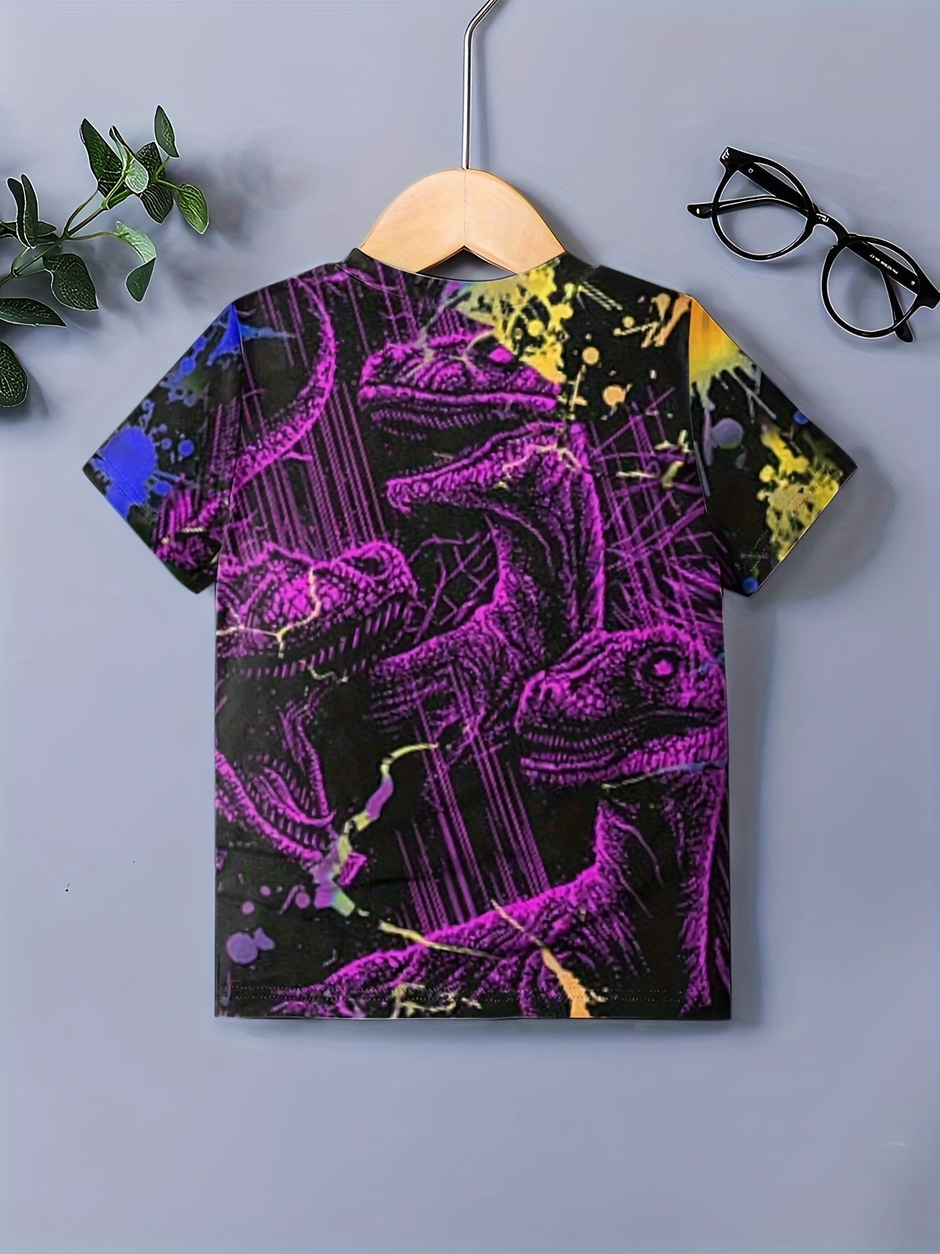 Boy's Splatter Dinosaur Graphic T shirt Casual Breathable Tee