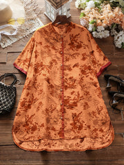 Floral Print Button Up V Neck Blouse