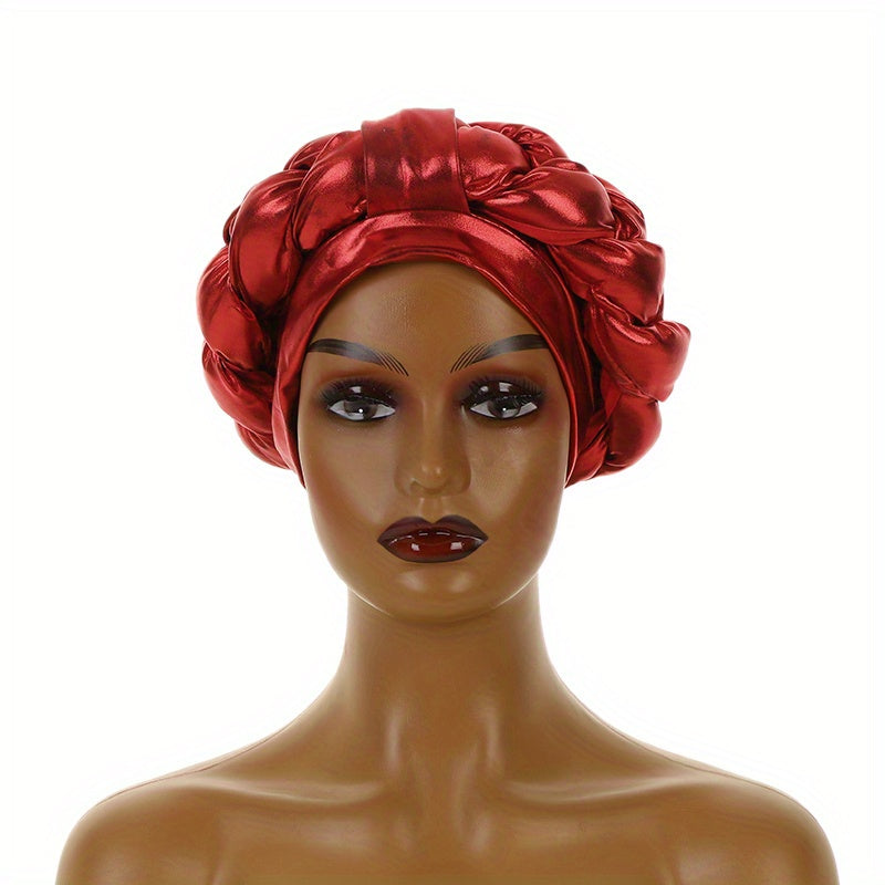 Wine Red Hot Stamping Turban Cap Elastic Braided Pre tied Head Wrap